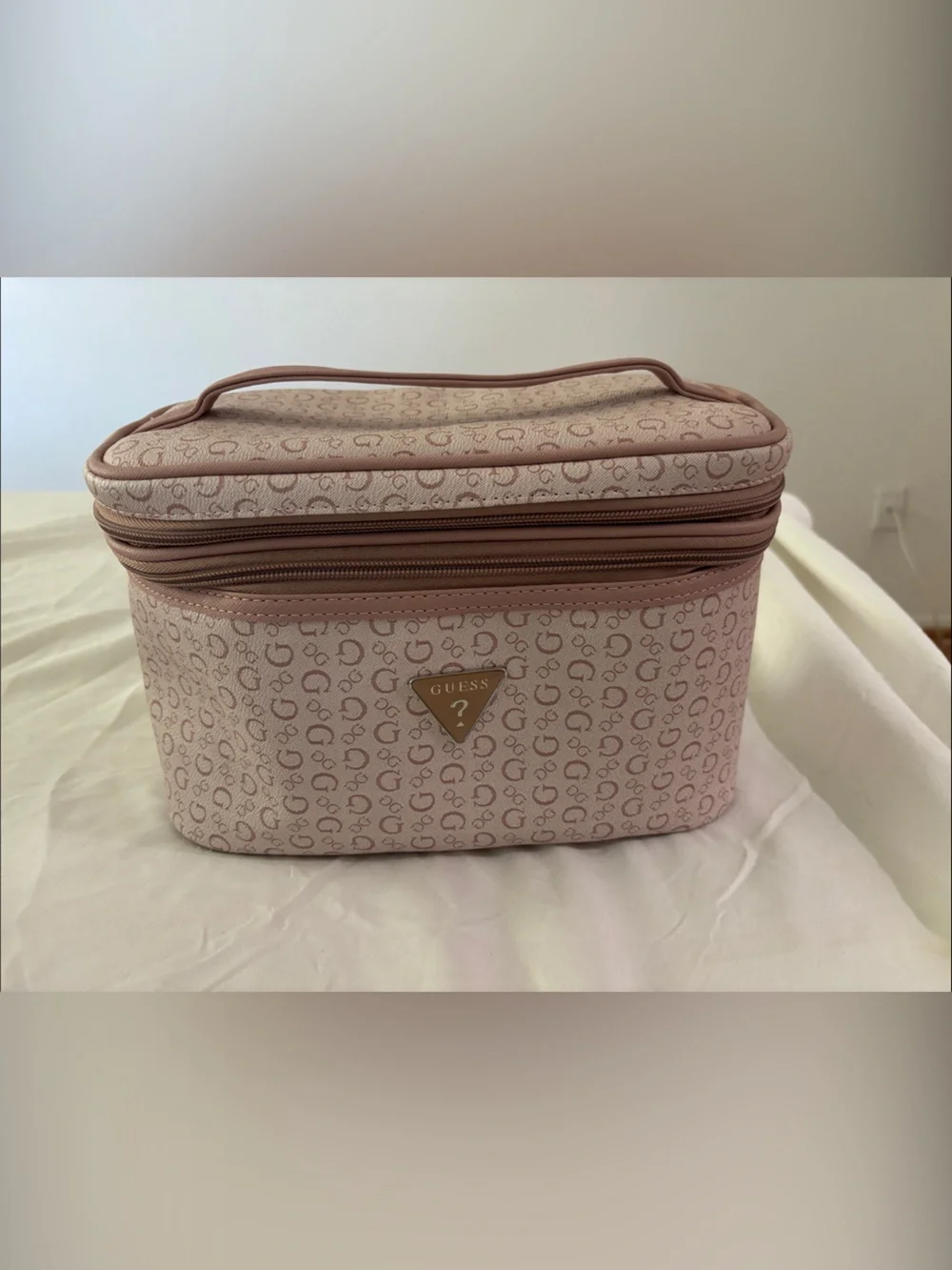 GUESS Blush Pink Monogram Cosmetic Case
